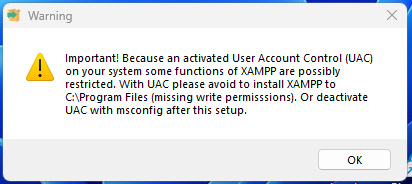 XAMPP UAC Warning on Windows